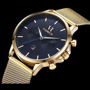 NEW VODRICH MENS CHRONOGRAPH GOLD S/S MESH 42 MM